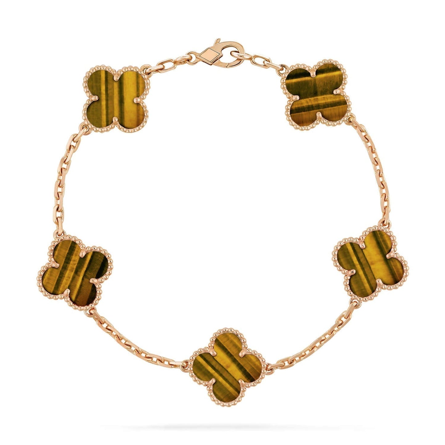 CLOVER 5 MOTIFS TIGER EYE BRACELET