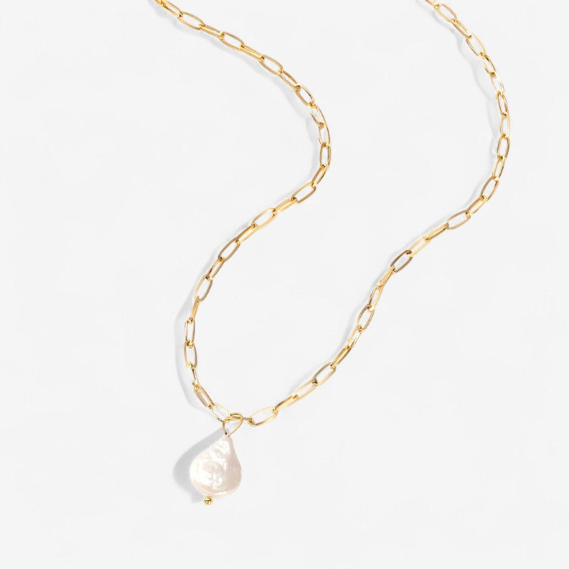 Hanalei Pearl Coin Paperclip Necklace