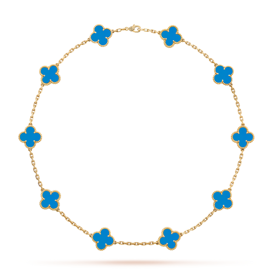 CLOVER 10 MOTIFS BLUE AGATE NECKLACE