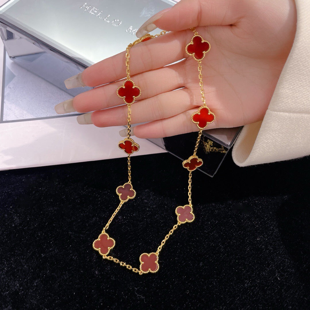 CLOVERS THE  10-MOTIFS CARNELIAN NECKLACE