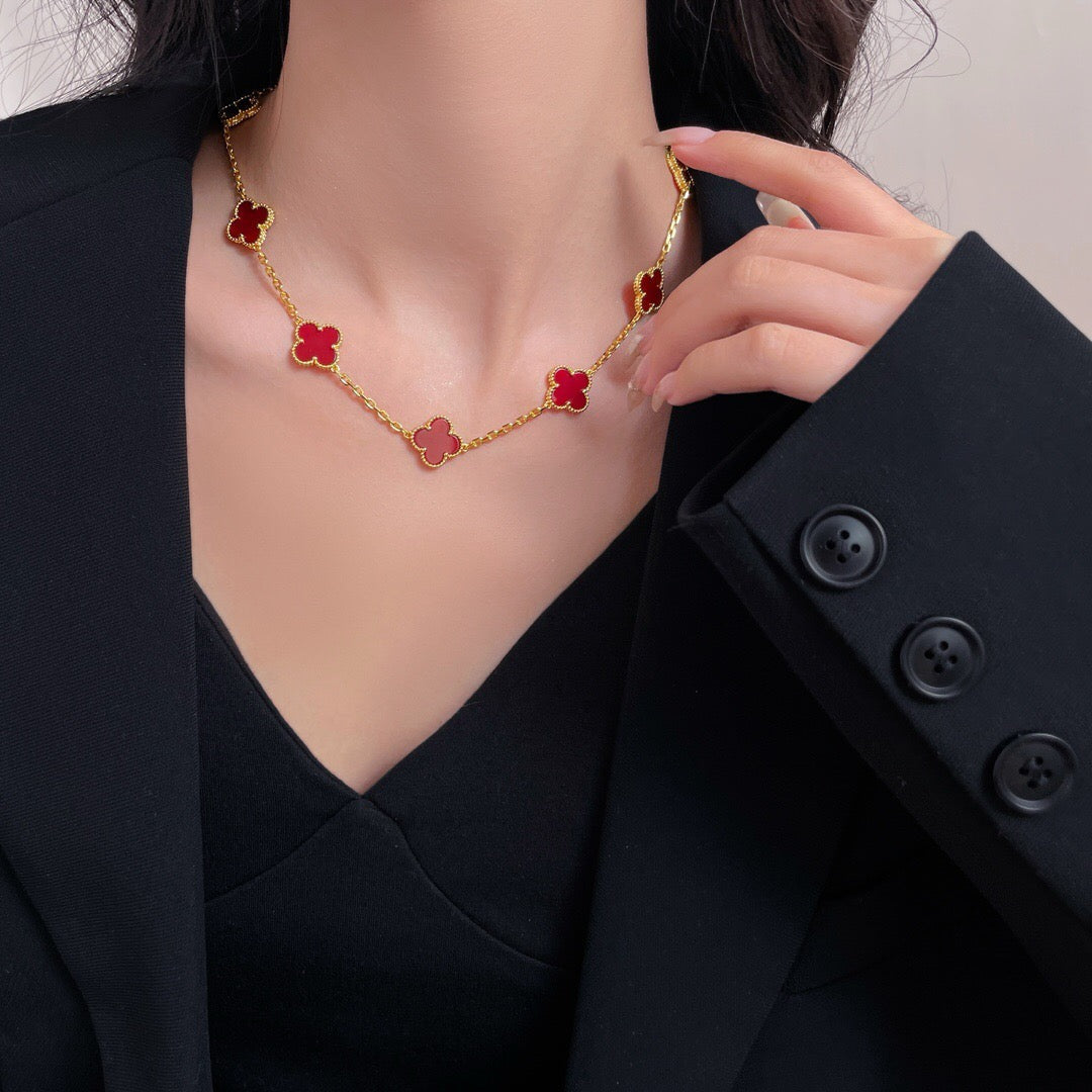 CLOVERS THE  10-MOTIFS CARNELIAN NECKLACE