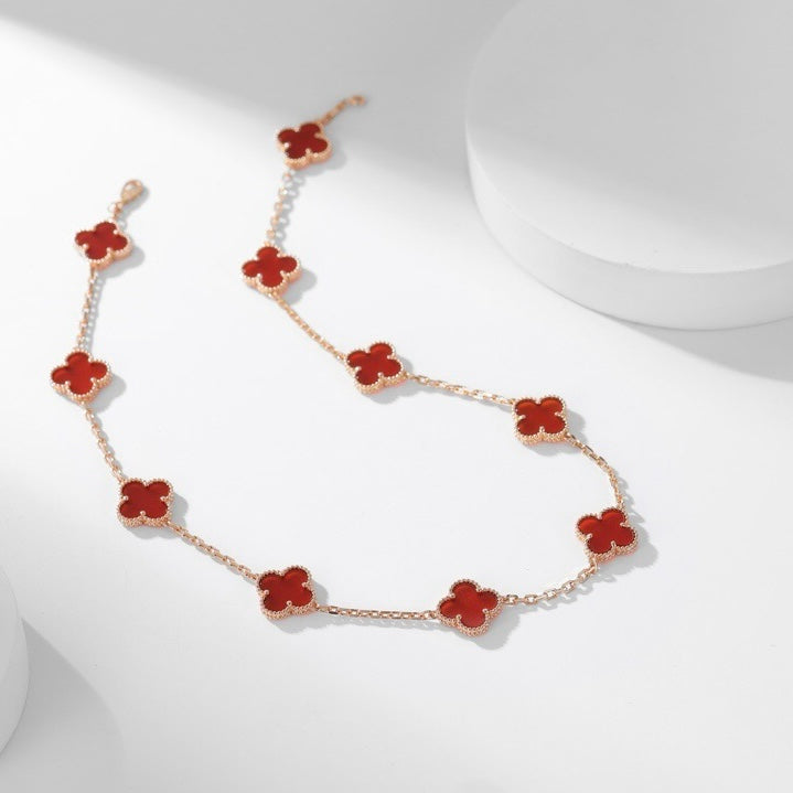 CLOVER 10 MOTIFS CARNELIAN NECKLACE