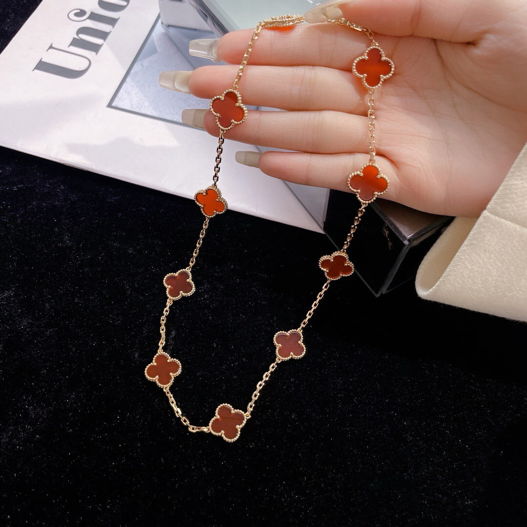 CLOVERS THE  10-MOTIFS CARNELIAN NECKLACE