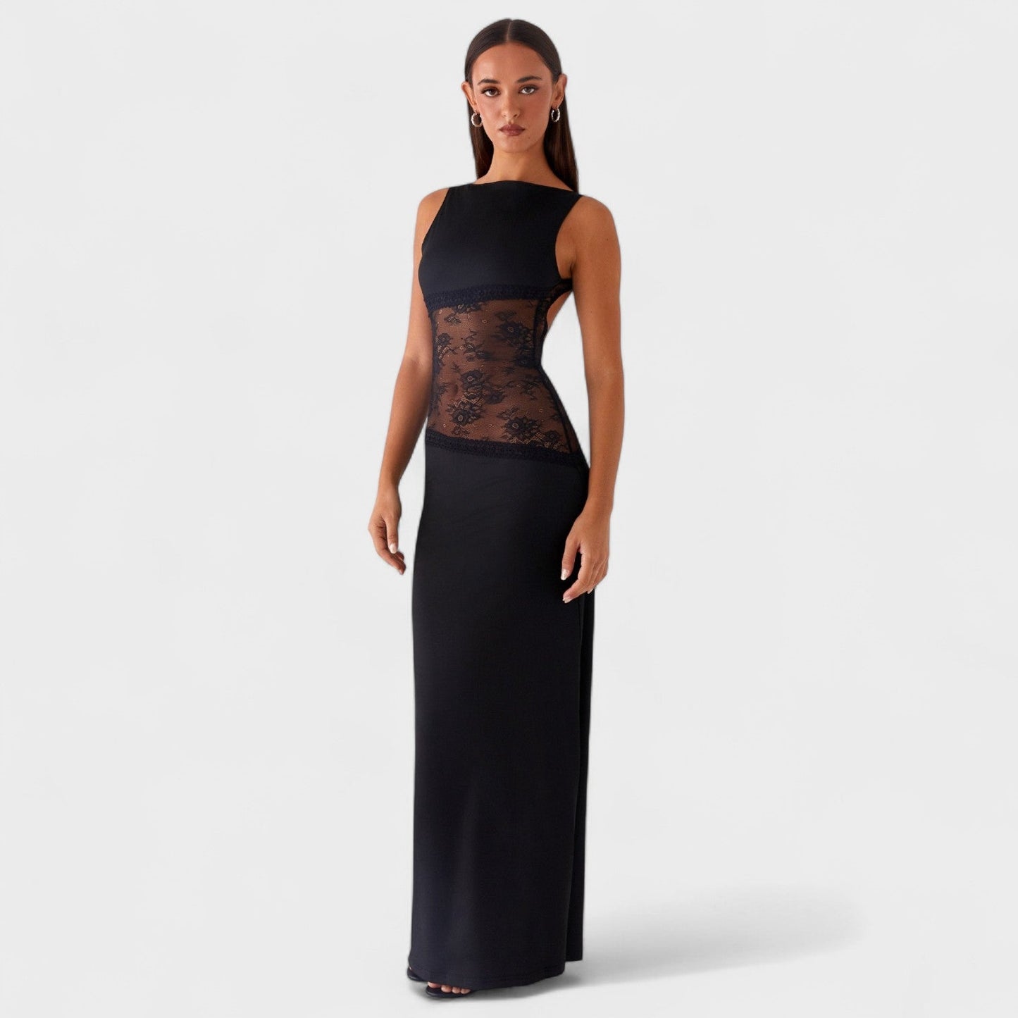 Lucinda - Vestido comprido de renda preto