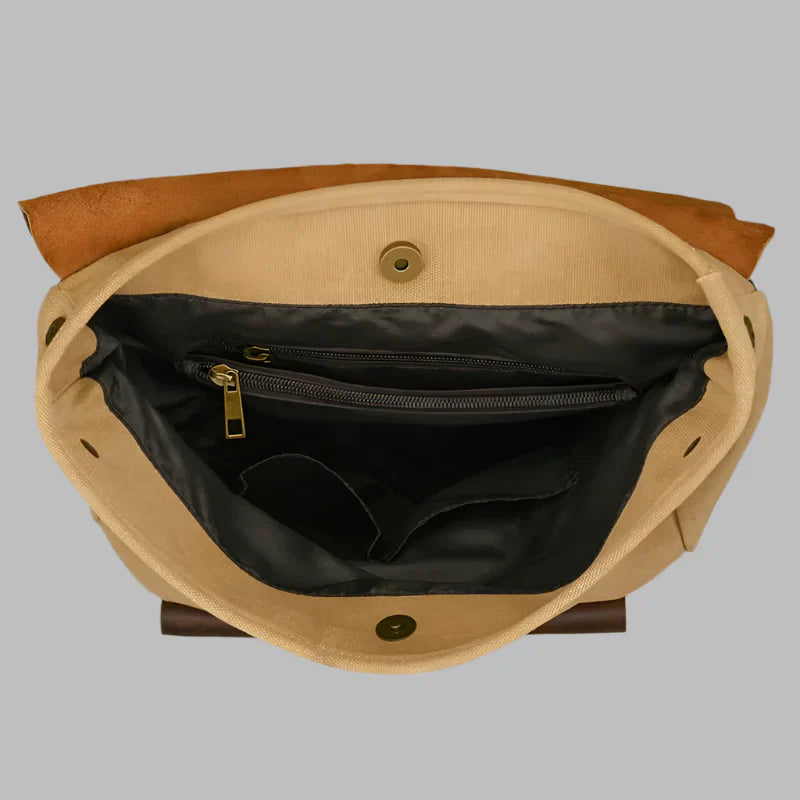 Mochila de Couro e Lona Genuine | Mochila Vintage para Laptop de Faculdade