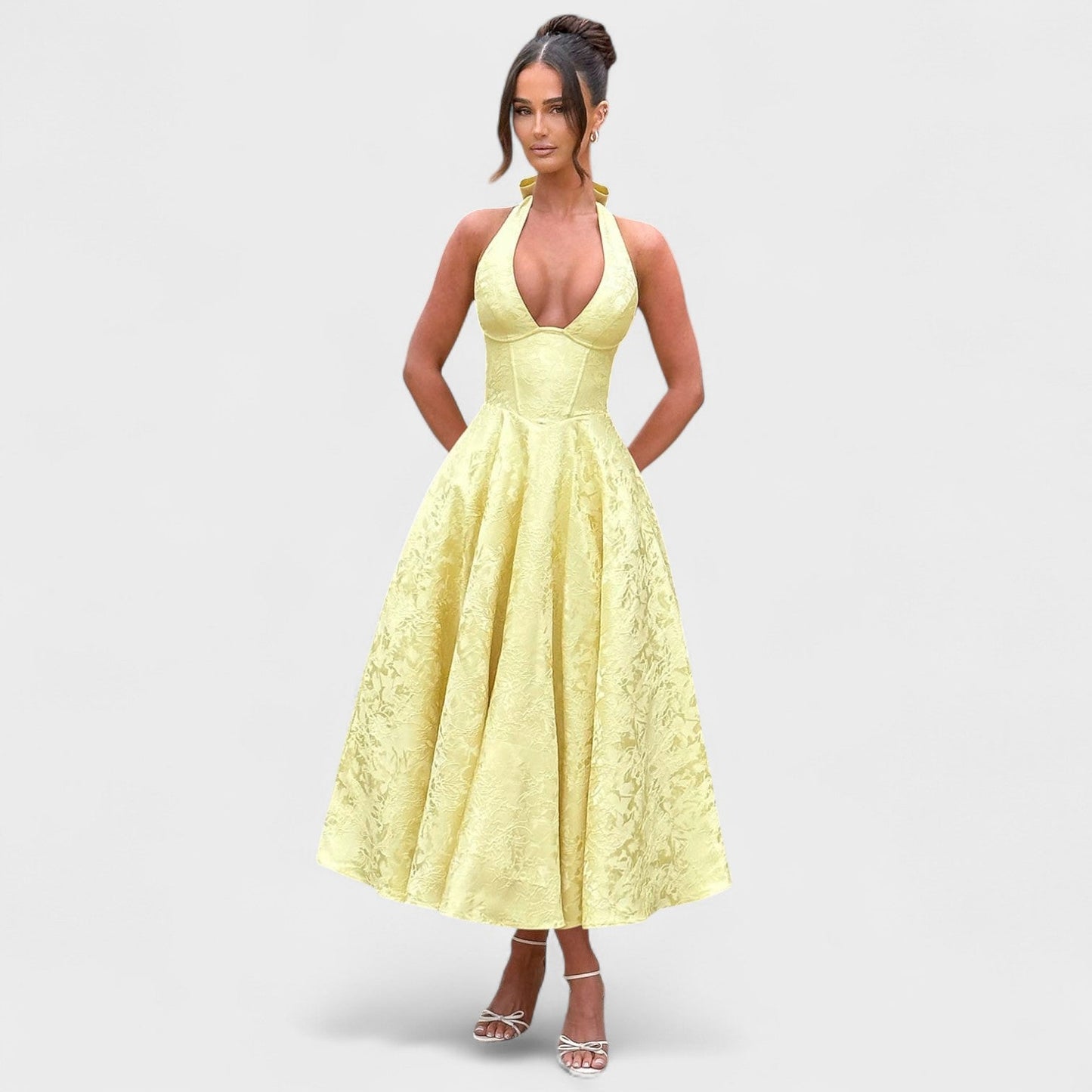 Halina - Vestido midi com espartilho e folhos