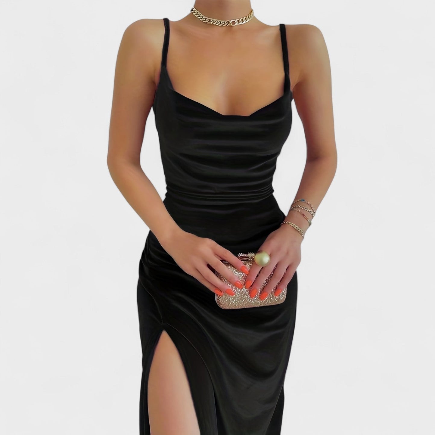 Gabriela - Vestido de veludo com fenda lateral