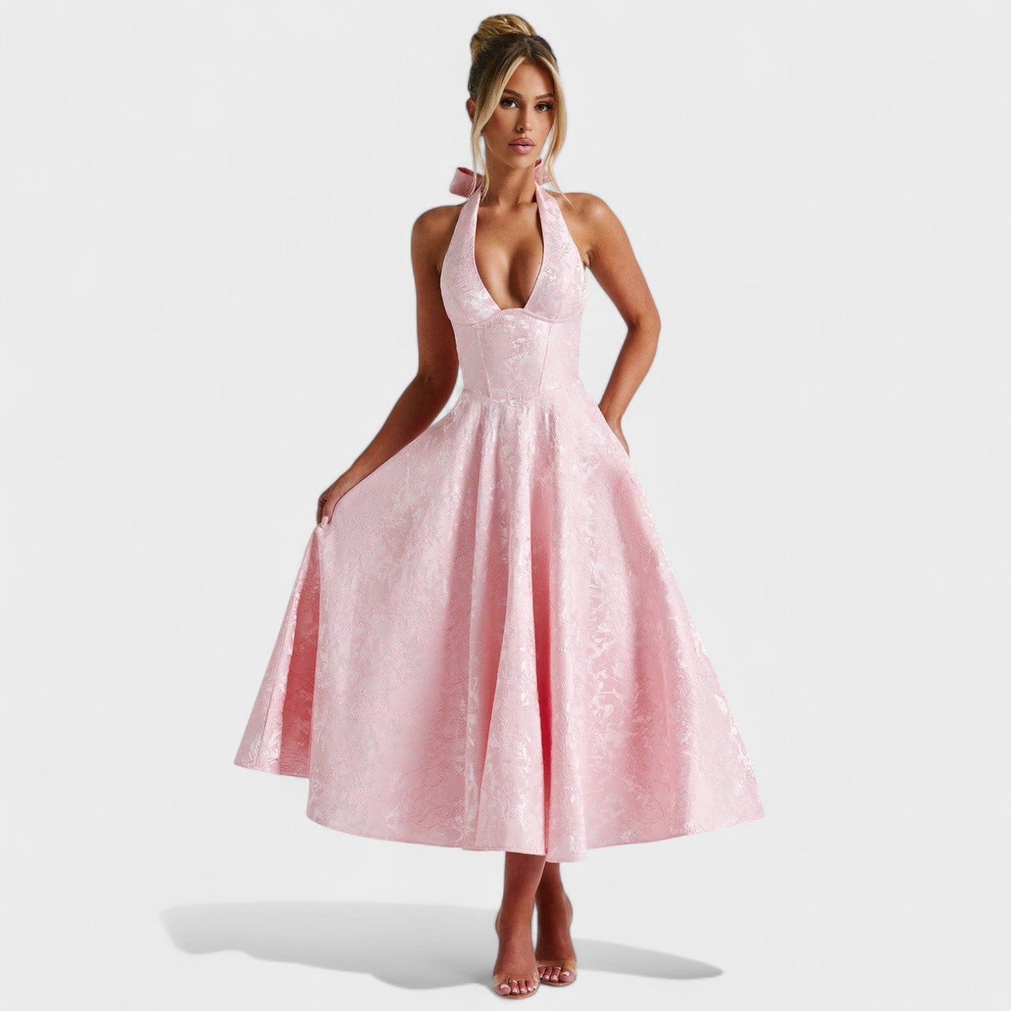 Effie - Vestido midi texturado com decote V