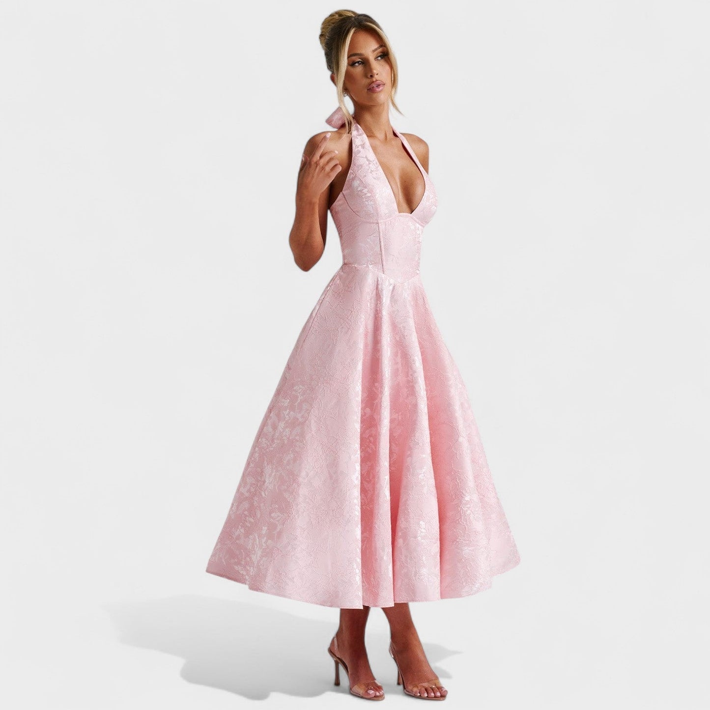 Effie - Vestido midi texturado com decote V