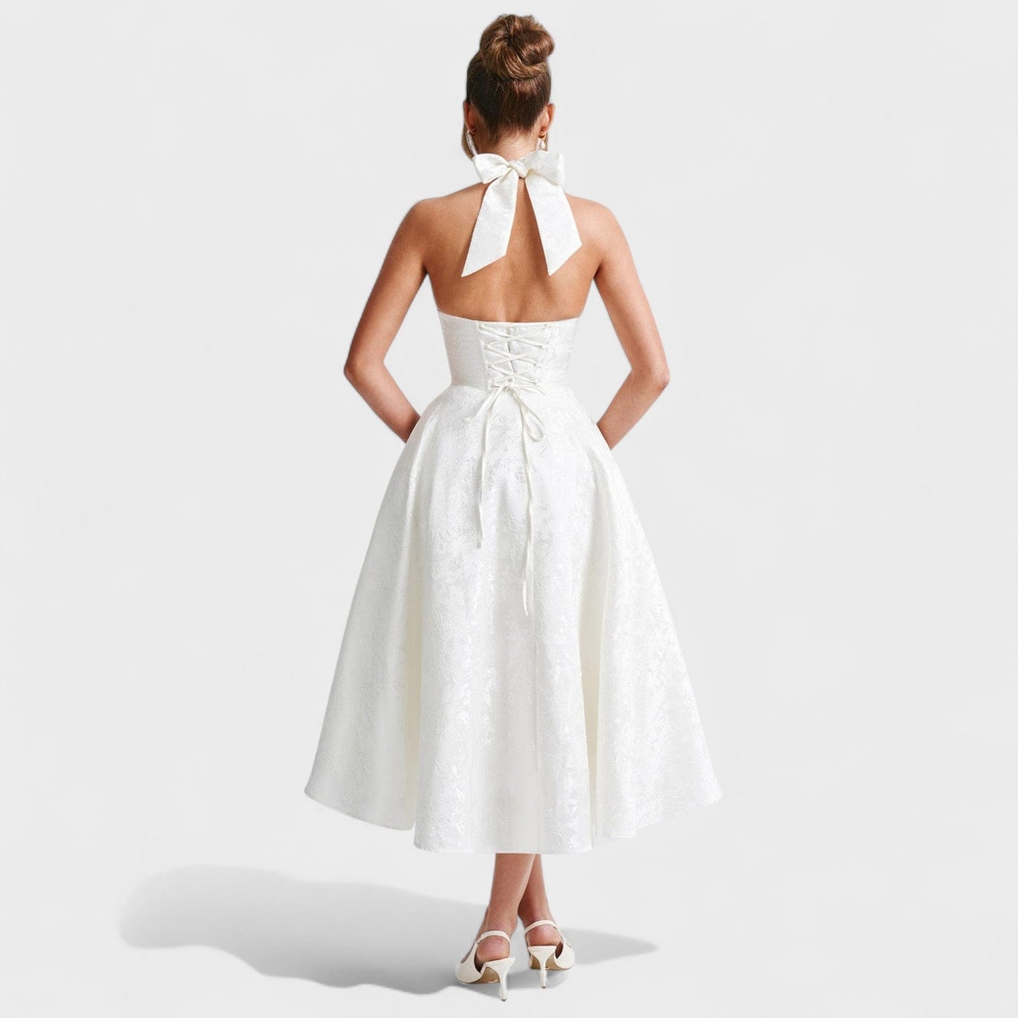 Effie - Vestido midi texturado com decote V