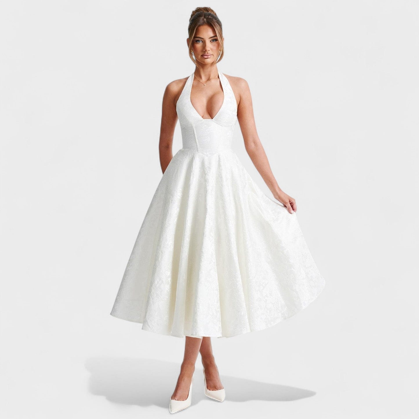 Effie - Vestido midi texturado com decote V