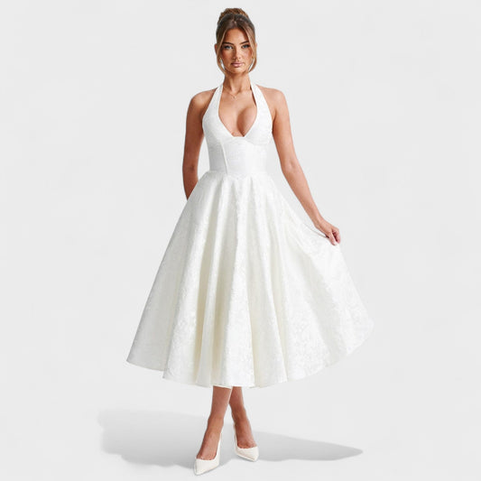 Effie - Vestido midi texturado com decote V