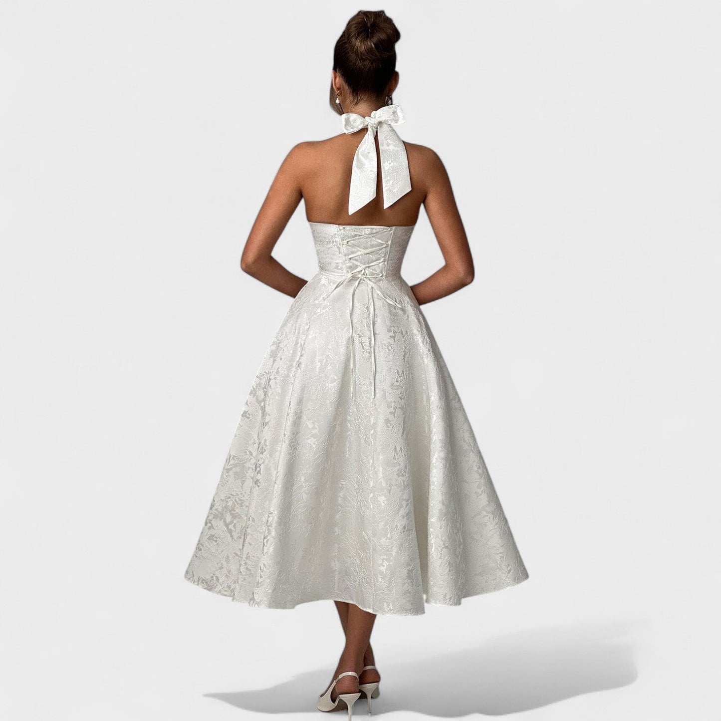 Effie - Vestido midi texturado com decote V