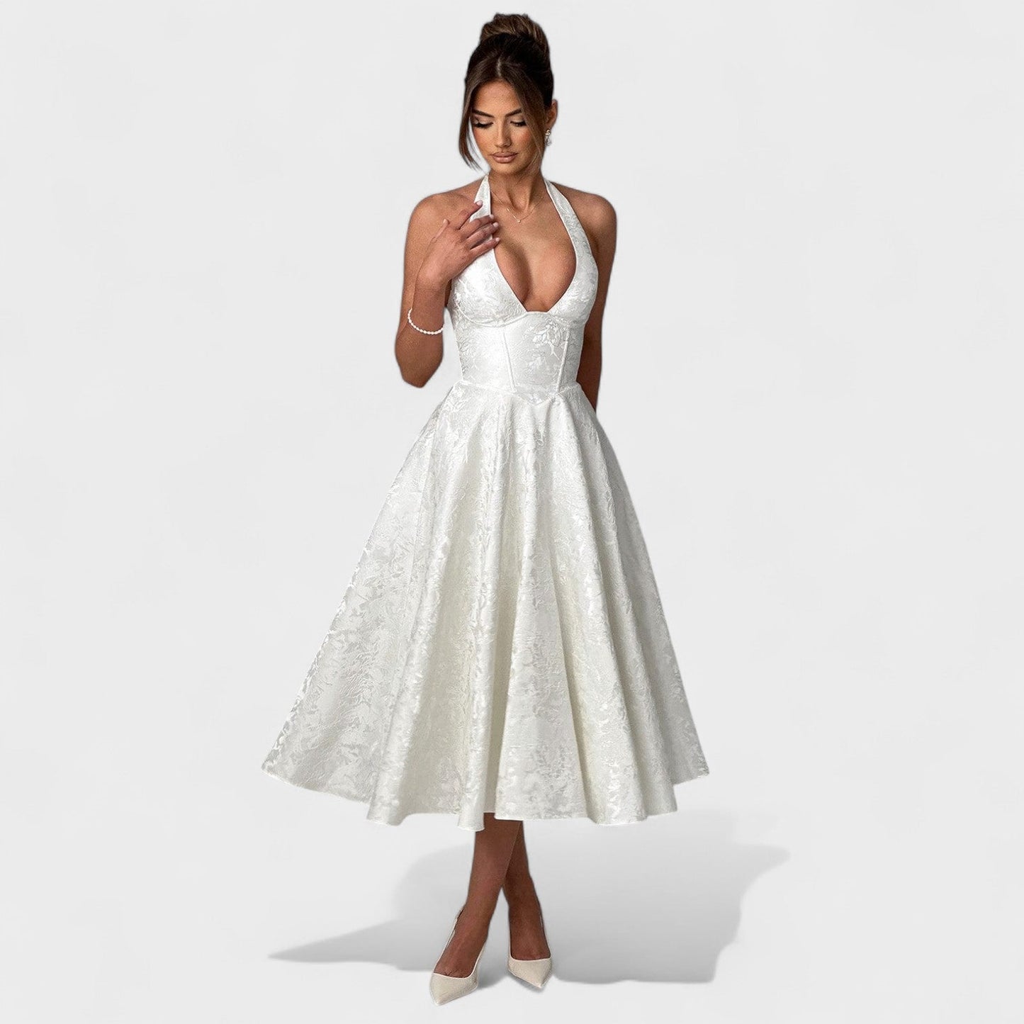 Effie - Vestido midi texturado com decote V