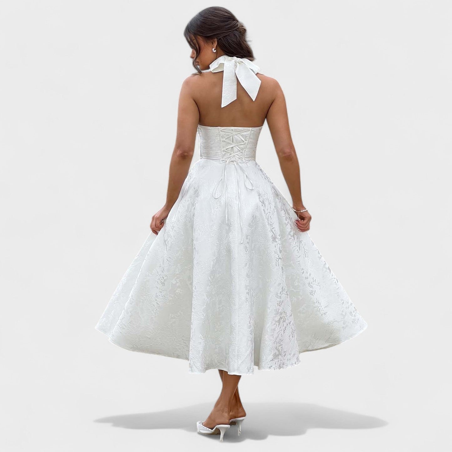 Effie - Vestido midi texturado com decote V