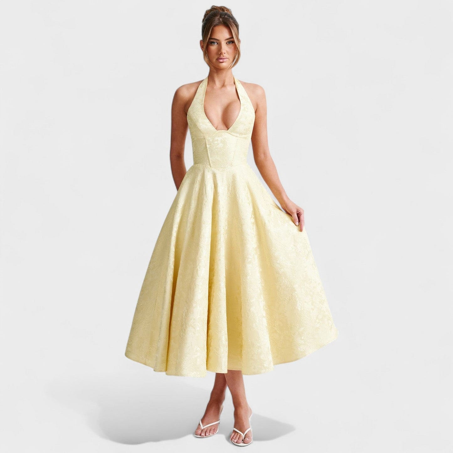 Effie - Vestido midi texturado com decote V