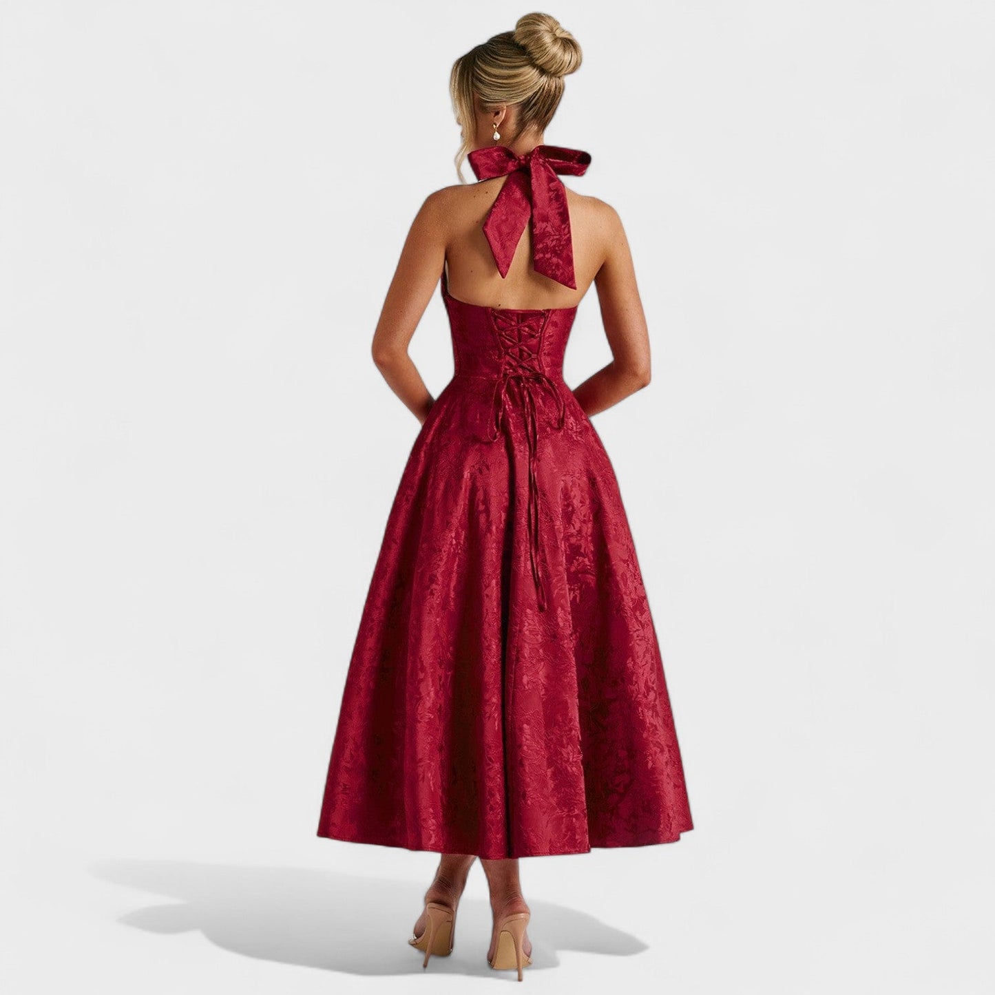 Effie - Vestido midi texturado com decote V