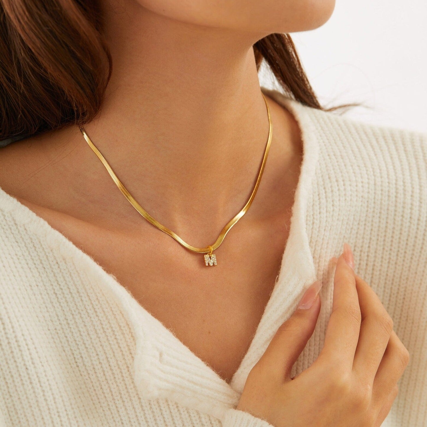 Melly Initial Herringbone Necklace