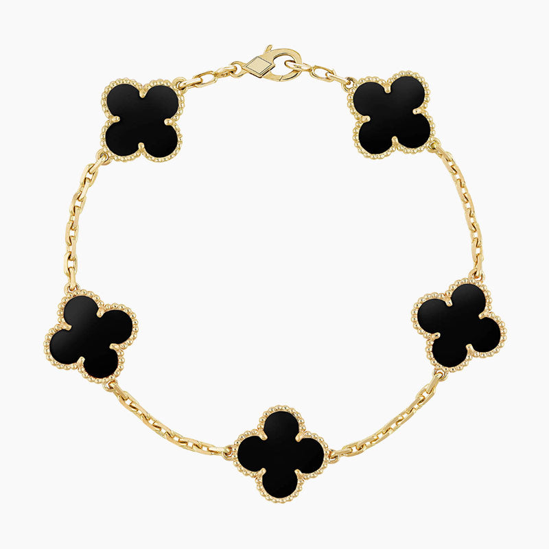 CLOVER  5 MOTIFS BLACK ONYX BRACELET