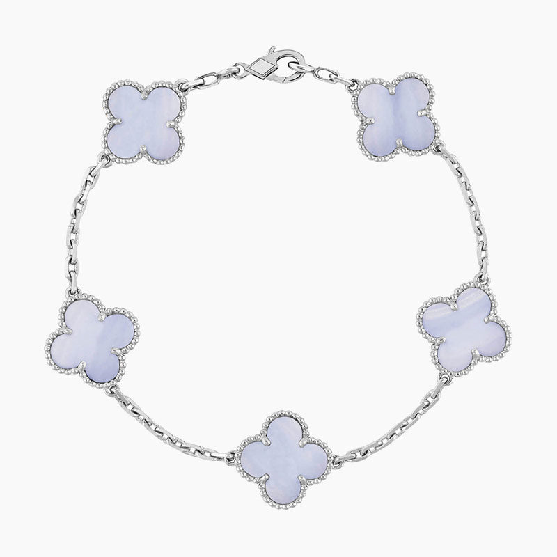 CLOVER  5 MOTIF PURPLE CHALCEDONY BRACELET SILVER