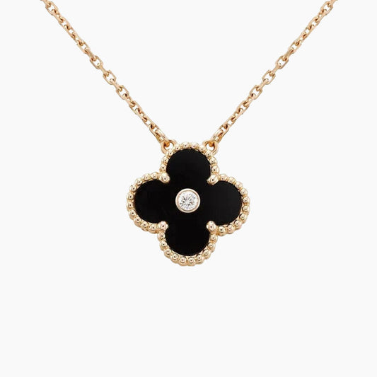 CLOVER 15MM DIAMOND ONYX NECKLACE