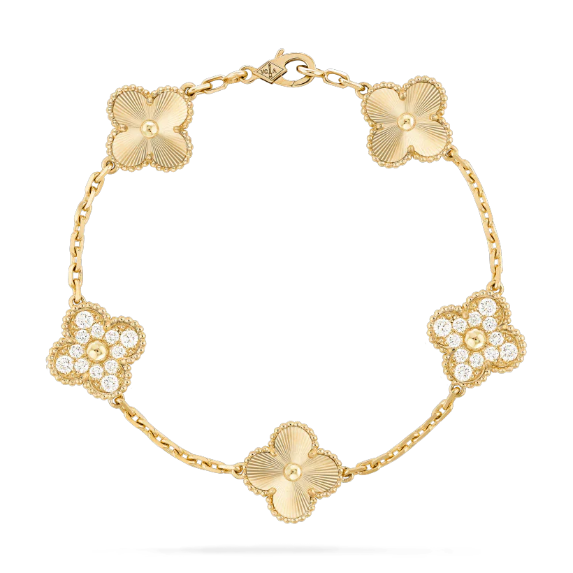 CLOVER BRACELET 5 MOTIFS GOLD DIAMOND