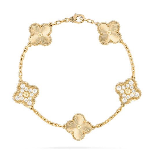 CLOVER BRACELET 5 MOTIFS GOLD DIAMOND